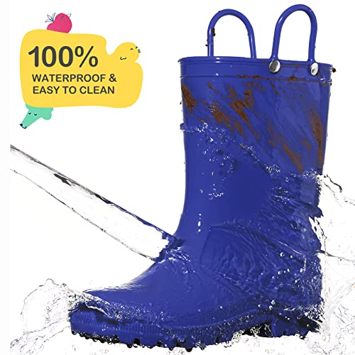 HISEA Kids Rain Boots for Toddler Boys Girls, Waterproof Rubber Boots with Easy-On Handles, Seamless PVC Rainboots Lightweight Mud Shoes for Water Beach Outdoor Playing, Size 2BK Yellow