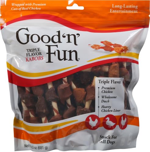 Good'N'Fun Triple Flavored Rawhide Kabobs for Dogs, 1.5 Pound (Pack of 1)