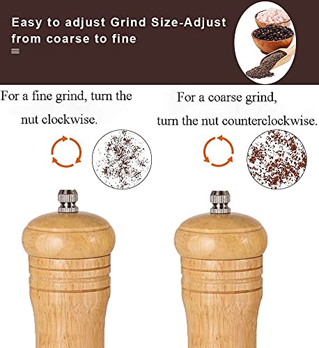 Haomacro Wood Salt and Pepper Grinder Set, Manual Mills with Acrylic Window, Adjustable Ceramic Grinding - 6.5inch, 2 Pack