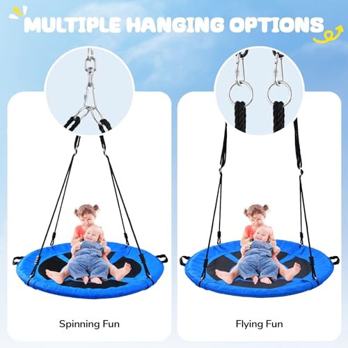 Trekassy 700lb 40" Saucer Tree Swing for Kids Adults Outdoor Textilene with 2pcs Tree Hanging Straps-Blue