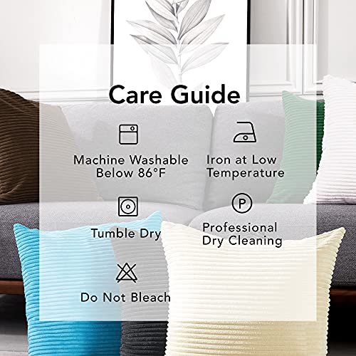 Deconovo Throw Pillow Cover with Stripe, 18x18 Inch, Prussian Blue, Soft Corduroy Cushion Cover, Solid Color Pillow Cases for Couch Bedroom Sofa, Set of 2