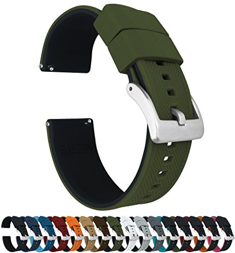 BARTON WATCH BANDS Quick Release Elite Silicone Watch Bands, Chocolate Brown Top/Khaki Bottom, 19mm