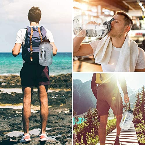 1 Gallon BPA Free Dishwasher Safe 128oz Large Water Bottle with Motivational Time Marker and Handle - Leak-proof Big Black Water Jug for Camping, Sports, Workouts (Chug Lid)