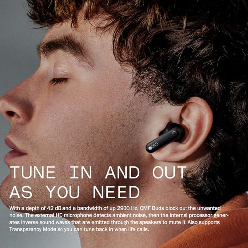 CMF Buds Wireless Bluetooth Earbuds, 42dB Noise Cancelling Earbuds, Dirac HD Audio, 35.5H Playtime, BT5.3, IP54 Waterproof, 4HD Mics Wireless Headphones for iPhone & Android (Dark Grey)