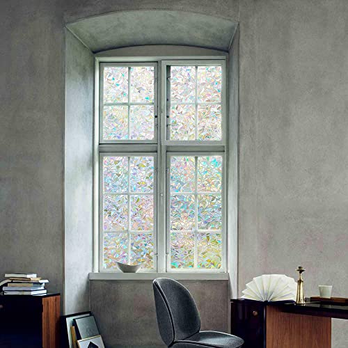 LEMON CLOUD Window Privacy Film, Decorative Window Film, Stained Glass Window Stickers, Rainbow Cling Holographic, Window Covering Prism Film,No Glue Frosted Half Moon Anti-UV(35.4in. by 157.4in)