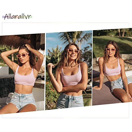 Allarallvr Rectangle Cat Eye Thin Sunglasses for Women 90s Retro Trendy Y2K Aesthetic Vintage Square Small Shades AR82037(Beige)