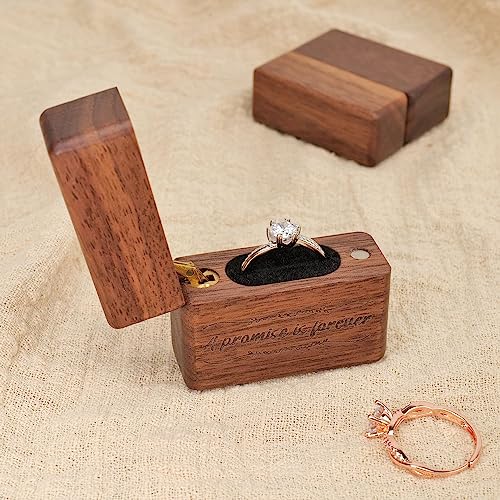 Yookin Wooden Ring Box Portable Ring Box Wood Ring Case Engagement, Proposals,Wedding Ceremony Jewelry Display Ring Box(A promise is forever-1)