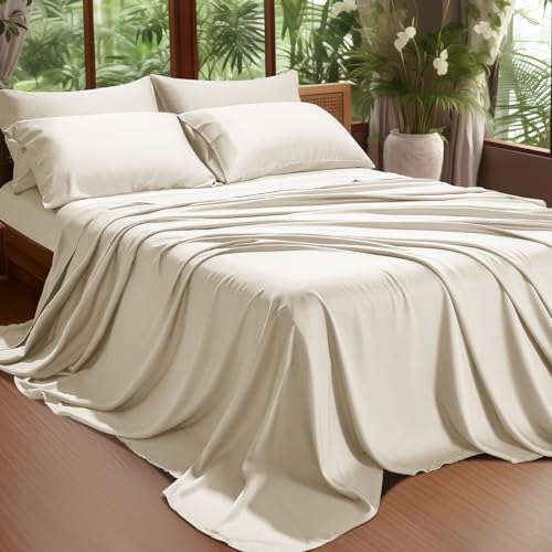 Shilucheng 6-Piece Sheets Set，Rayon Derived from 100% Bamboo_，Cooling & Soft Bed Sheets, Luxury Bedding Sheets & Pillowcases, 16 Inch Deep Pockets (Full,Black)