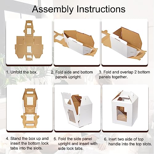 Mcfleet Tall Cake Boxes 4 Pack 10x10x12 for Tier Cakes with Window - 10 Inch Disposable Large Layer Bakery Carrier with Handle - Bakery Safe Transport Box for Wedding, Birthday, Party