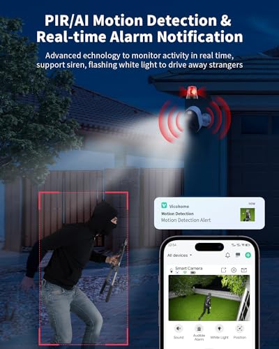 Security Cameras Wireless Outdoor, Battery Powered 2k Color Night Vision, AI Motion Detection Spotlight Siren, IP66 Weatherproof, 2-Way Talk, SD/Cloud Storage, 2.4Ghz WiFi Cameras for Home Security