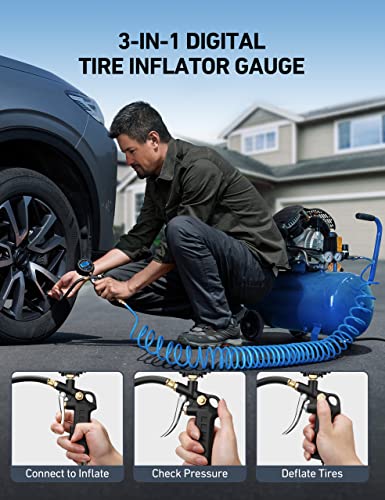 AstroAI Digital Tire Pressure Gauge with Inflator, 250 PSI Air Chuck & Compressor Accessories Heavy Duty with Quick Connect Coupler, 0.1 Display Resolution, Car Accessories, 1pack