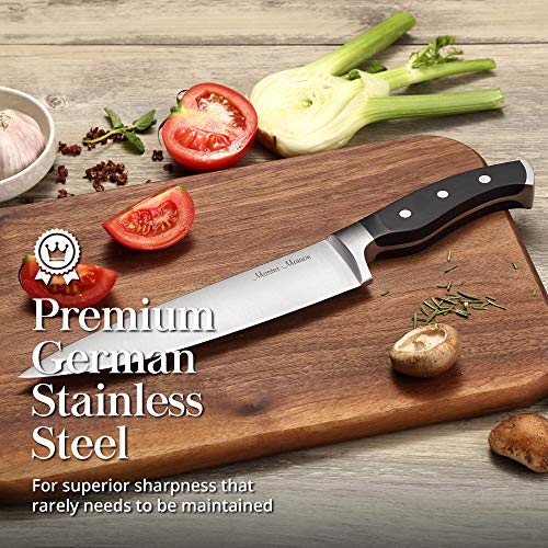 7-Piece Premium Black Kitchen Knife Set with Knife Block & Dual Knife Sharpener | Master Maison German Stainless Steel Knives | Professional Butcher Block Knife Set For Kitchen | Chef Knife Sets