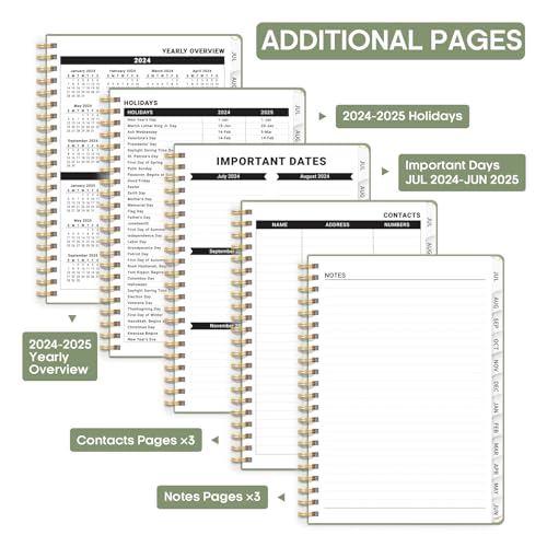 Planner 2024-2025, Academic Planner JUL 2024-JUN 2025, Weekly and Monthly Calendar Planner Book, Hardcover Teacher Planner 2024-2025 with Tabs, A5 (6.4" x 8.5") - Green