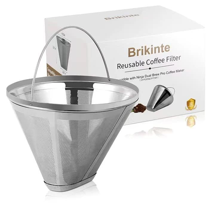 Reusable Coffee Filter Coffee Maker Filters, 304 Stainless Steel Replacement Permanent Basket Filter for Ninja Coffee Bar Brewer Ninja CFP301 DualBrew Ninja Coffee Makers