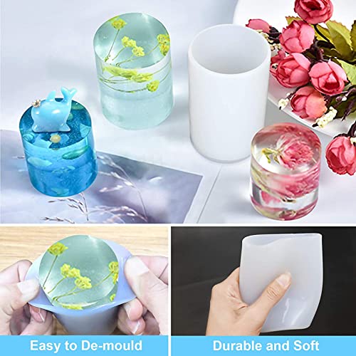 4 Pack Cylinder Mold Flower Mold Table Decoration Resin Mold Round Candle Mold 3D Cylinder Candle Mold Chocolate Mold Silicone Mold for Resin Candle Mold Handmade Candle Mold Cylinder Soap Mold