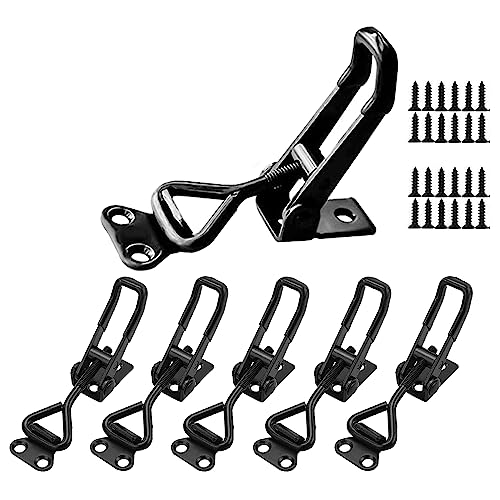 E-TING 6Pack Toggle Clamp Latch 100KG 220LBS Holding Capacity 4001Pull Adjustable Quick Release Hasp Clamps Black Metal Toggle Latch Catch Set for Smoker Cabinet Boxes Case Trunk Jig