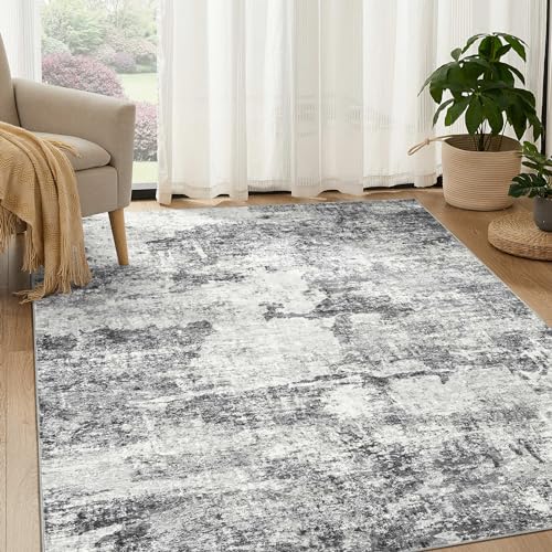 DMOYEST Living Room Area Rugs - 5x7 Abstract Large Soft Indoor Washable Rug Neutral Modern Low Pile Carpet for Bedroom Dining Room Farmhouse Home Office - Grey