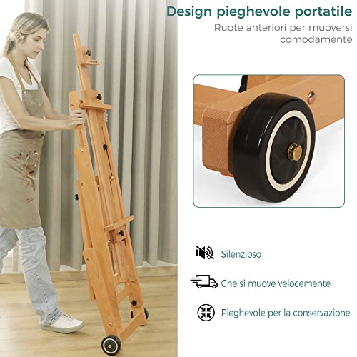 VISWIN Studio H-Frame Easel, Tilting Flat & Adjustable Beech Wood Art Easel for Painting, Movable Large Easel Stand for Adults, Artists, Hold 1 or 2 Canvas up to 78" - Natural