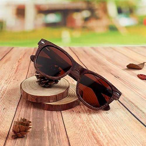 FEISEDY Woodes Sunglasses Polarized for Women Men, Bamboo Wood Handmade Frame, Classic Square UV400 Protection B0006,Bamboo - Tea