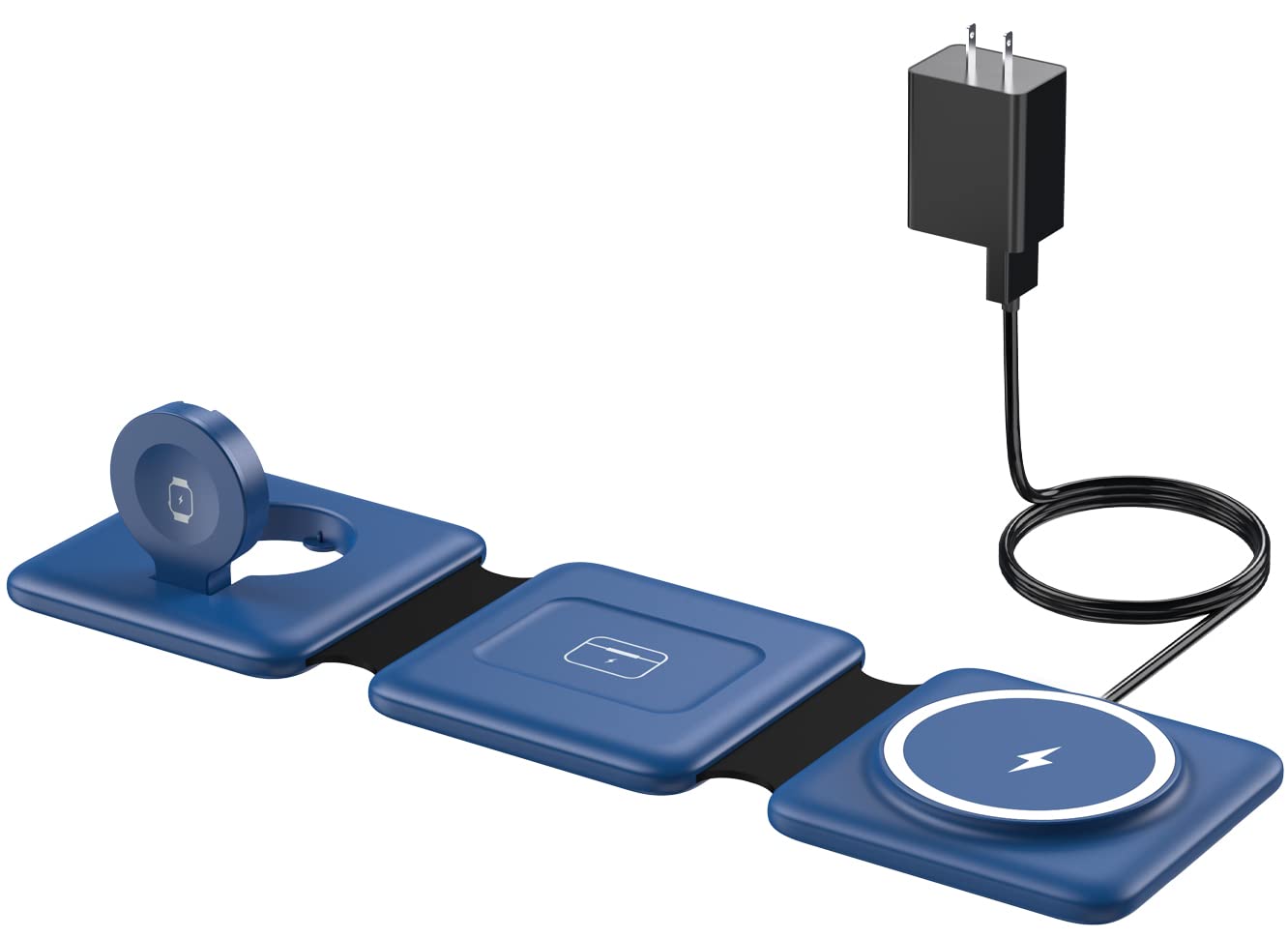 Iseyyox Charging Station for MagSafe Apple Devices - 3 in 1 Magnetic Foldable Wireless Charger Dock Travel Pad iPhone 15 14 13 12 Pro Max Plus Watch & Airpods, Blue, (CW340)