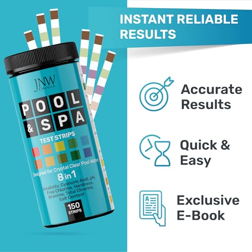 Hot Tub and Pool Test Strips - 6in1 Quick & Accurate Hot Tub, Spa, Pool Test Strips - 100 Water Test Strips, Water Test Kit with E-Book - Test Chlorine, Bromine, pH, Hardness, Alkalinity - JNW Direct