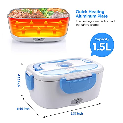 AsFrost Electric Lunch Box Food Heater, LeakProof 12V 24V 110V Portable Food Warmer Heated Lunch Box for Adults Car Truck Work Home, 0.45L Compartments, 1.5L Removable 304 Stainless Steel Container