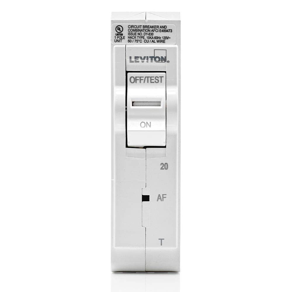 Leviton LB120-AFT 20A 1-Pole Plug-On AFCI Branch Circuit Breaker, Thermal Magnetic, 120V, White