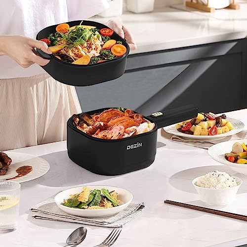 Dezin Hot Pot Electric with Steamer, 2L Non-Stick Ceramic Coating Electric Pot, Multifunction Cooker for Ramen, Portable Hot Pot with Power Control for Dorm, Office, Travel (Silicone Spatula Included)