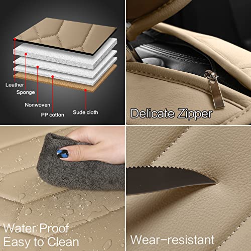 HAIYAOTIMES Leather Car Seat Covers Front Set, Waterproof Faux Leather Seat Covers for Cars, Non-Slip Car Interior Covers Universal Fit for Most Cars Sedans Trucks SUVs, Beige