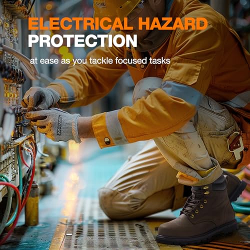 NINGO Steel Toe Work Boots for Men, Comfortable Leather Industrial & Construction Boots, Oil & Water Resistance Anti Slip Safety Boots with EH Protection, for Outdoor Factories Warehouses Farms