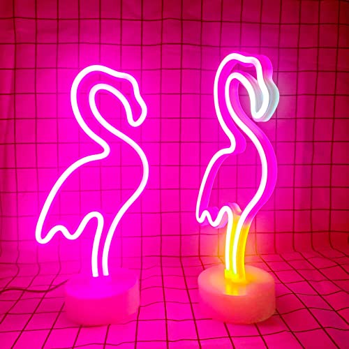 VIFULIN Pink Flamingo LED Neon Light Sign for Bedroom & Girls Room Decor - USB/Battery Operation Night Lights with Pedestal