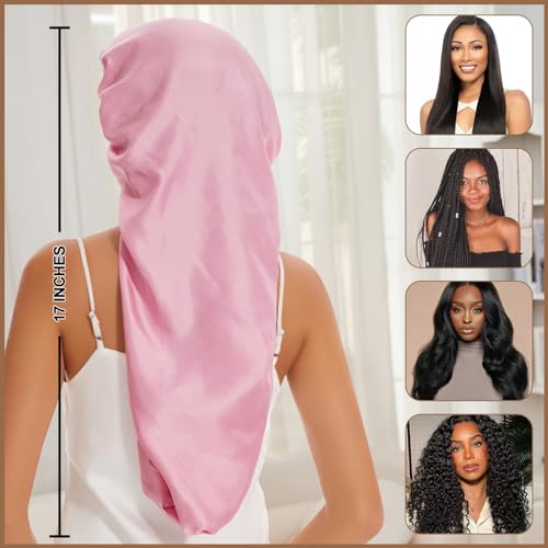 Long Bonnet for Braids & Curly Hair, Silk Satin Bonnet for Sleeping, Extra Large Bonnets for Women Braid DEMAZALO (Black Pink)