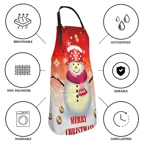 Giwawa Merry Christmas Apron with Pockets - Women Christmas Snowman Aprons Welcome Winter Kitchen Bib Snow Snowflake Chef Aprons Cooking Baking Grilling Aprons Holiday Red White