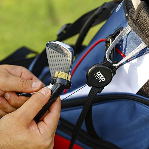 Izzo Golf Dual Golf Club Brushes - Includes a Brush for Golf Clubs & Brush to Clean Golf Club Grooves, with Golf Bag Zinger Black