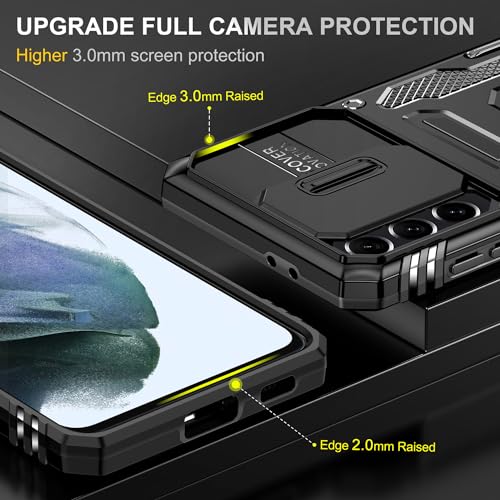 KOBBRAN for Samsung Galaxy S21 Plus Case S21+ Plus Case with Slide Camera Cover Ring Kickstand Military Grade Shockproof Case for Galaxy S21 Plus Phone Case (Black)