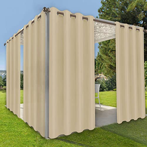 OutdoorLines Waterproof Indoor Outdoor Curtains for Patio–Privacy Sun Blocking Grommet Curtain Panel Weatherproof, UV Resistant Curtains for Gazebo, Front Porch, Pergola Beige 150W x 95L Inch 1 Panel