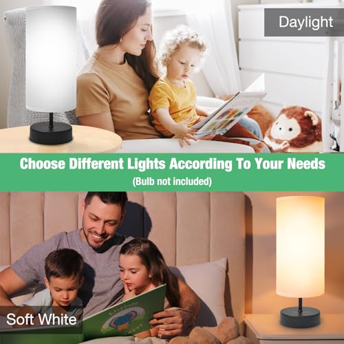 DEGNJU Small Lamp for Bedroom, Bedside Lamps for Night Stands, Mini Minimalist Table Lamp with Round Gray Fabric Shade, 9 Inch Desk Reading Lamp for Dorm Room Living Room Office Room, 2 Pack