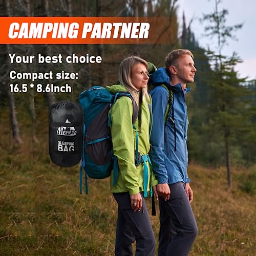 MEREZA Sleeping Bags XL for Adults Mens Large Wide Sleeping Bag for Camping & Backpacking Big and Tall Sleeping Bags for Women 4 Season Warm & Cool Weather with Compression Sack Bermuda Bue&Yellow