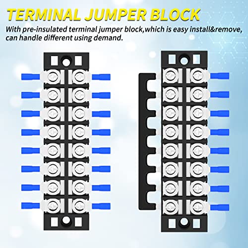 Joinfworld Terminal Block 25A 600V Dual Row Screw Terminal Strip with Cover, 8 Position Pre-Insulated Wire Terminal Block with Jumpers - 4 Pack