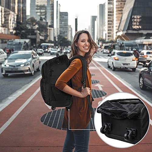 MATEIN Rolling Backpack with 4 Wheels, 17 inch Roller Travel Laptop Backpack for Women Men, Large Wheeled Backpacks Water Resistant Business Carry on Luggage, Airline Approved Suitcase Bag, Black