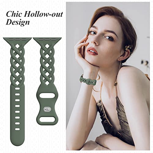 Slim Silicone Bands Compatible with Apple Watch Band 40mm 38mm 41mm 44mm 45mm 42mm Women Floral Breathable Braided Lace Thin Sport Strap Replacement Wristbands for iWatch SE Series 9 8 7 6 5 4 3 2 1