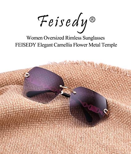 FEISEDY Classic Rimless Sunglasses Women Metal Frame Diamond Cutting Lens Sun Glasses B2567