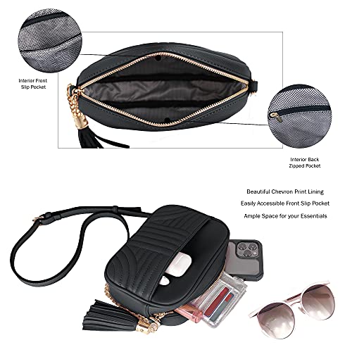 EVVE Quilted Crossbody Bags for Women - Stylish Camera Bag with Tassel - Lightweight Medium Size Shoulder Purse | Sand