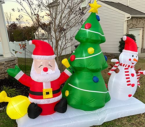 7FT Long Inflatable Christmas Yard Decoration Set with Snowman and Santa Outdoor Indoor Blow-Up Xmas Decor with LED Lights for Patio Lawn