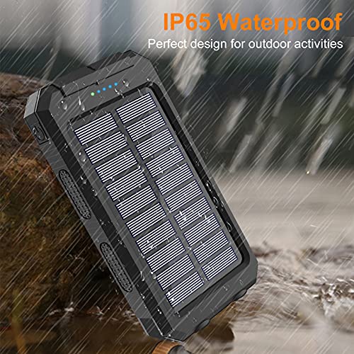 Saraupup Solar Charger Power Bank, 38800mAh Portable Charger Fast Charger Dual USB Port Built-in Led Flashlight and Compass for All Cell Phone and Electronic Devices Black