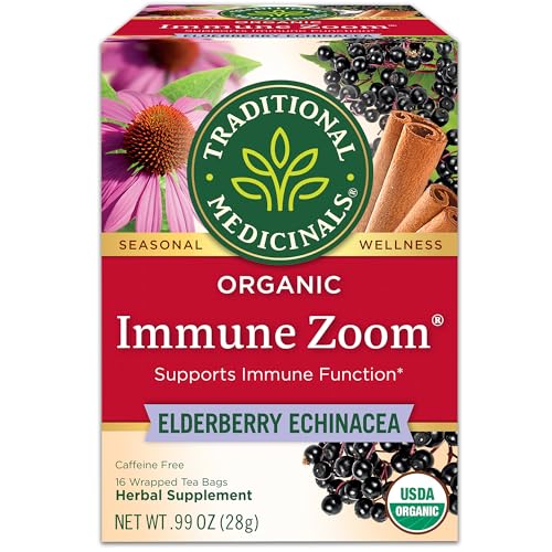 Traditional Medicinals Tea, Organic Immune Zoom Elderberry Echinacea, Supports Immune Function, 16 Tea Bags