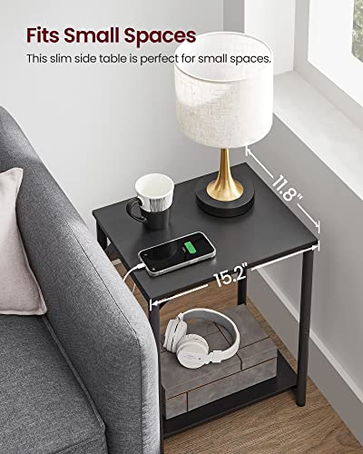 VASAGLE End Table with Charging Station, Set of 2, Small Side Tables for Living Room, Bedroom, Nightstand with Outlets and USB Ports, Bedside Table with Storage Shelf, Black