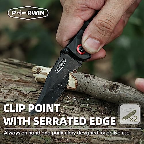 PERWIN Pocket Knife 2 Packs, EDC Knife with 3.1" 8Cr17MoV Blade and Aluminum Handle Small Pocket Knives for Camping Fishing Hiking