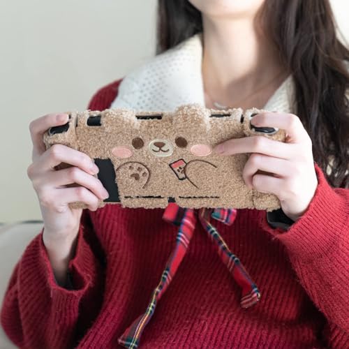 GeekShare Cute Plush Protective Case Cover Compatible with Switch - Shock-Absorption and Anti-Scratch - Plush Bear (for Switch 2017)