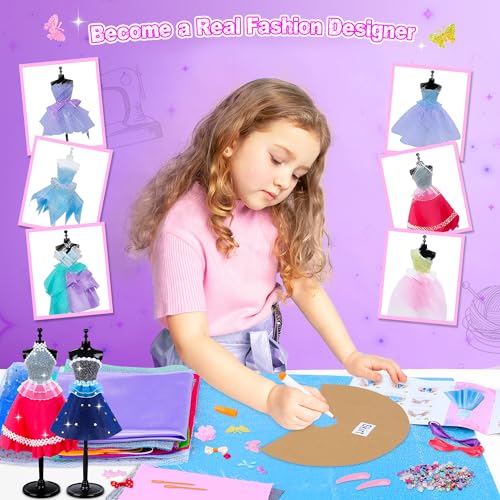 MINIFUN 800+Pcs Fashion Designer Kit for Girls, Sewing Kit with 4 Mannequins, DIY Arts and Crafts Kit for Kids, Doll Clothes Making Kit, Girl Toys for Age 6 7 8 9 10 11 12 Year Old Gifts